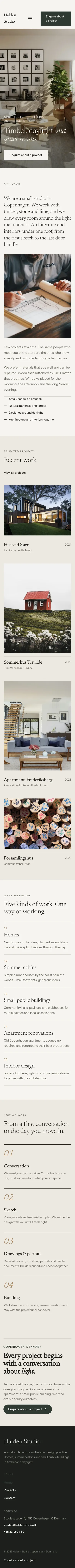 The Halden Studio homepage on a phone