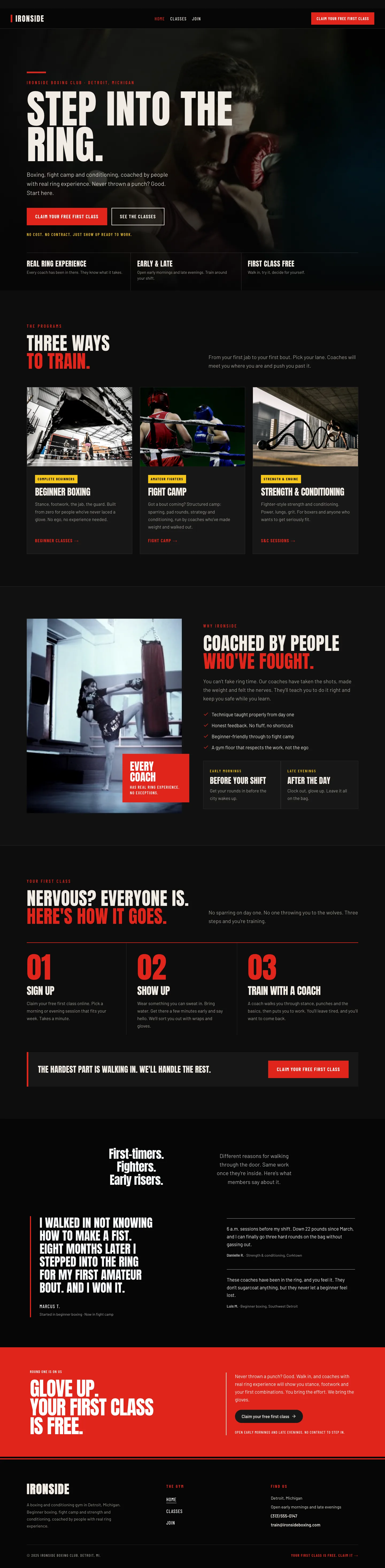 The Ironside Boxing Club homepage Native AI built