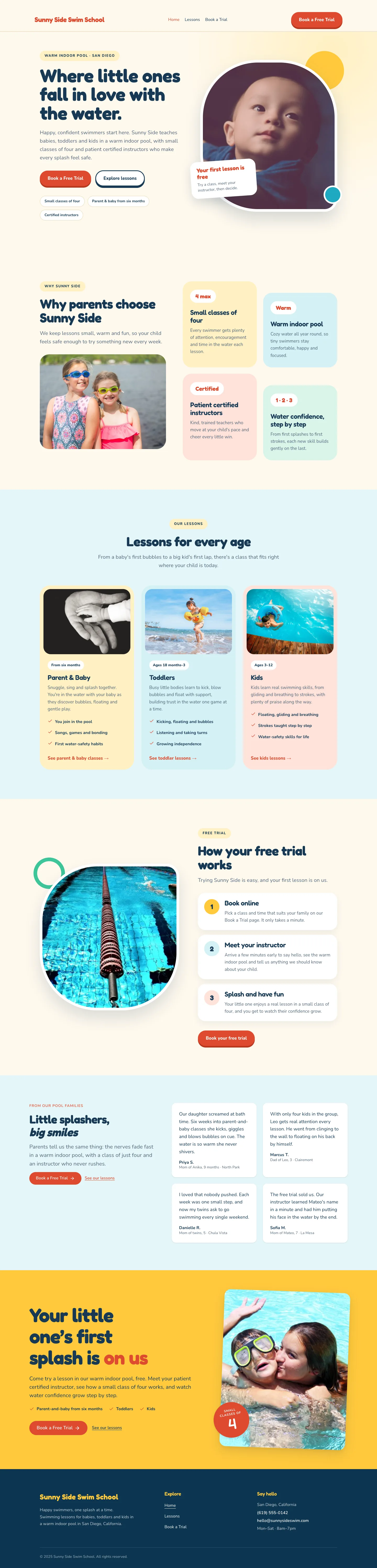 The Sunny Side Swim School homepage Native AI built